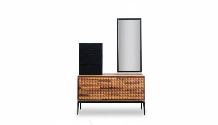 Chambre Commode avec Miroir Armoire en Bois Marron Ensemble de commodes