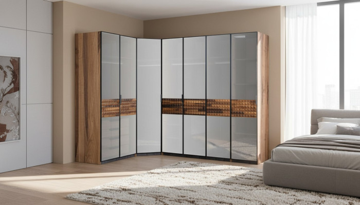 Armoire d'angle Armoire de chambre Armoire en bois Marron Miroir Grand