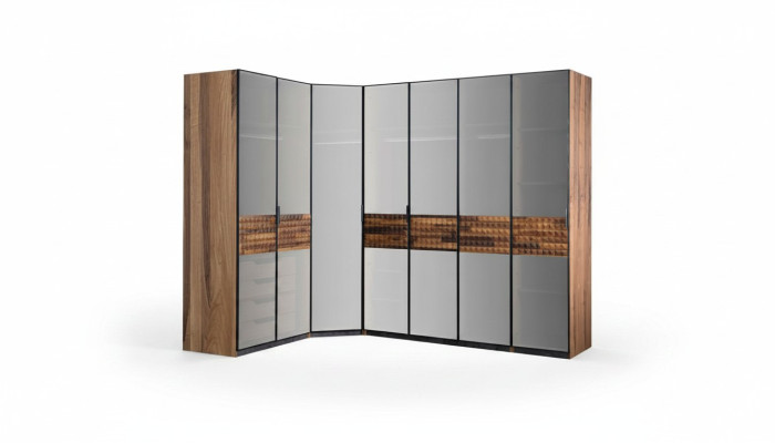 Armoire d'angle Armoire de chambre Armoire en bois Marron Miroir Grand