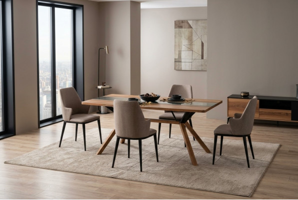 Ensemble de table de salle à manger Dinette Salle à manger Table de salle à manger Chaises 5 pièces Bois Marron