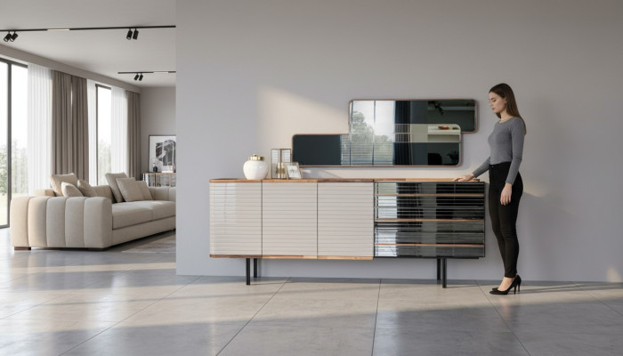 Buffet blanc Buffet avec miroir Commode Armoire en bois Salle à manger
