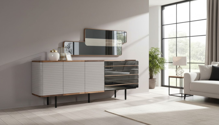 Buffet blanc Buffet avec miroir Commode Armoire en bois Salle à manger