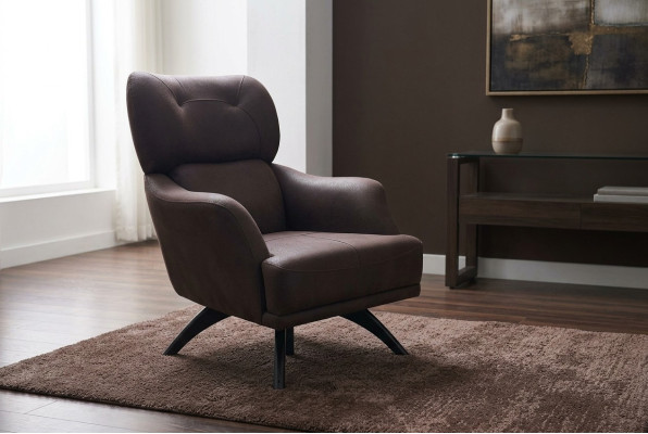 Fauteuil à oreilles un place, fauteuil de cocktail en tissu marron, place moderne