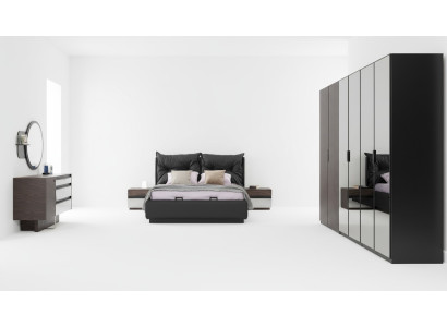 Suite Chambre Lit double Lit Chevets Ensemble 6pcs Noir