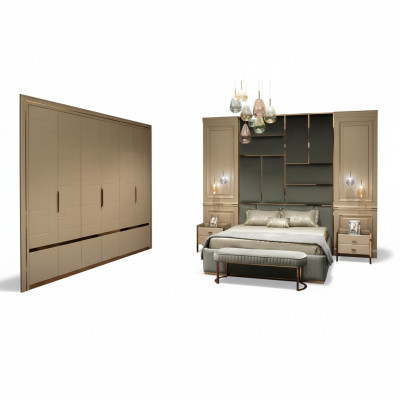 Chambre de luxe suite lit double lit tables de chevet Ensemble 6pcs Beige