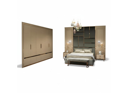 Chambre de luxe suite lit double lit tables de chevet Ensemble 6pcs Beige