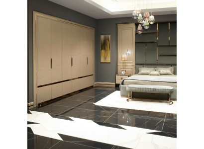 Meubles de chambre à coucher complets Lit double Beige Moderne Ensemble de 5 pièces en bois