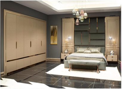 Meubles de chambre à coucher complets Lit double Beige Moderne Ensemble de 5 pièces en bois