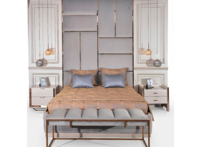 Suite de luxe Chambre lit double Lit Tables de chevet Ensemble 5 pièces Beige