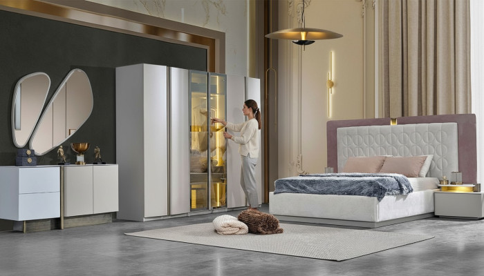 Complete e chambre mobilier lit double lit blanc ensemble de luxe 7 pièces bois