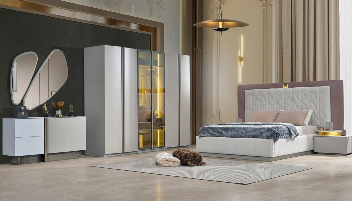 Complete e chambre mobilier lit double lit blanc ensemble de luxe 7 pièces bois