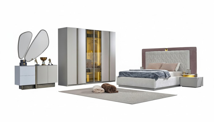 Complete e chambre mobilier lit double lit blanc ensemble de luxe 7 pièces bois