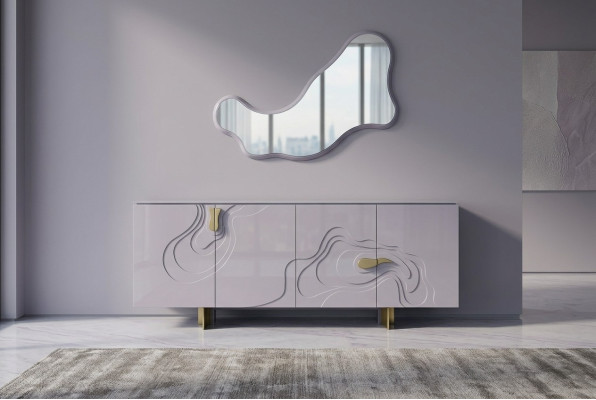 Enfilade Ensemble Enfilade avec Miroir Armoire en Bois Rose Salle à manger