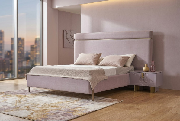 Meubles de chambre complète lit double rose de luxe ensemble 3 pièces en bois