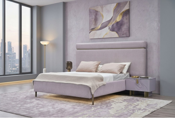 Lit double complet et meubles de chambre à coucher lit rose luxueux ensemble 3 pièces en bois