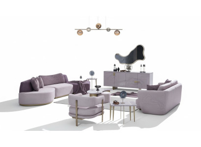 Ensemble de canapé Grand paysage de vie Rose canapés en tissu Ensemble moderne 7 pièces