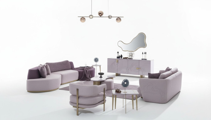 Ensemble de canapés en tissu rose vif pour intérieur Grand canapé d'angle en forme de L Moderne lot de 5 pièces