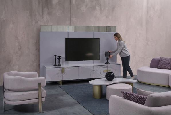 Le bahut de télévision comprend un meuble bas de télévision en bois rose moderne pour le salon.
