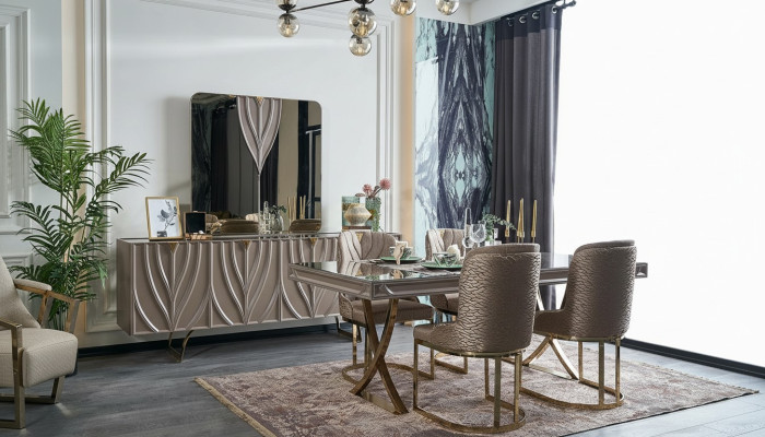 Table à manger Set de table Salle à manger Bois Marron Ensemble 7 pièces Chaises Luxe