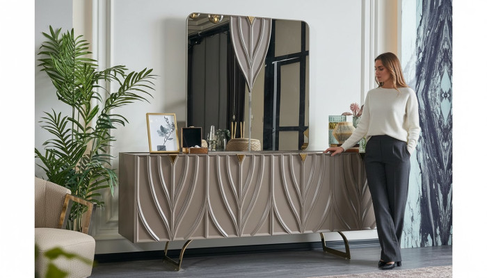 Buffet avec miroir Ensemble de buffet Salle à manger Bois Marron Armoire