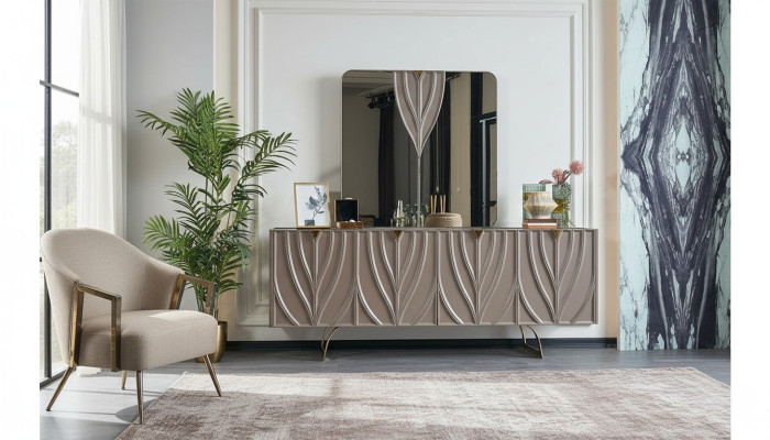 Buffet avec miroir Ensemble de buffet Salle à manger Bois Marron Armoire