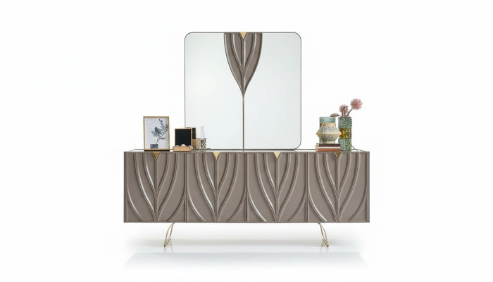 Buffet avec miroir Ensemble de buffet Salle à manger Bois Marron Armoire