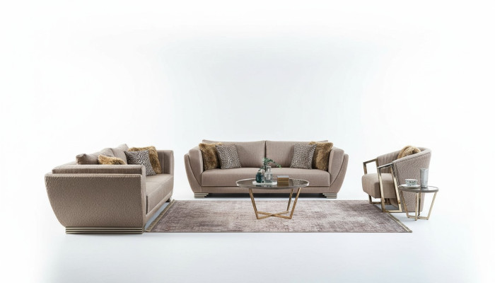 Canapé en tissu, ensemble de canapé trois places, canapé rembourré marron, ensemble moderne de 3 pièces
