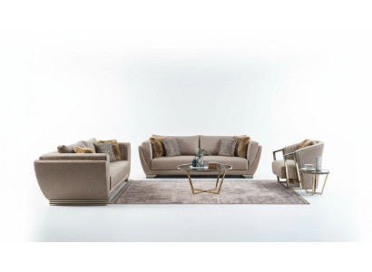 Canapé en tissu, ensemble de canapé trois places, canapé rembourré marron, ensemble moderne de 3 pièces