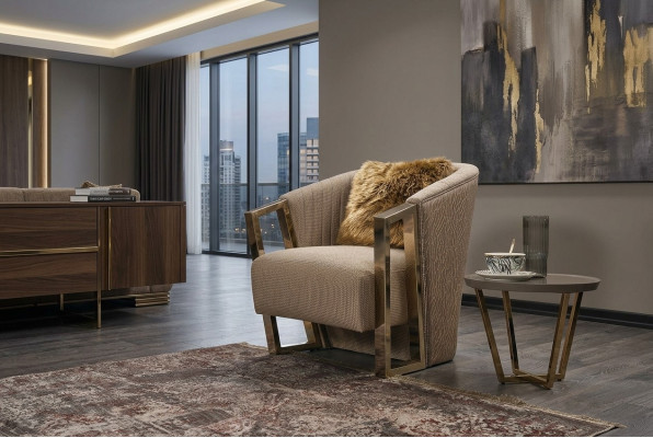 Fauteuil moderne une place en tissu pour salon Marron siège rembourré une place