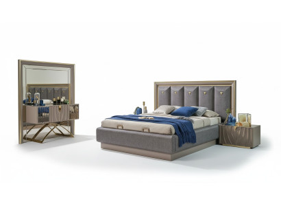 Chambre Suite Lit double Lit Marron Ensemble 4 pièces Table de console neuve