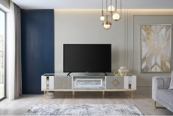 Buffet TV Armoire Basse TV Support en Bois Blanc Table Armoire de Salon