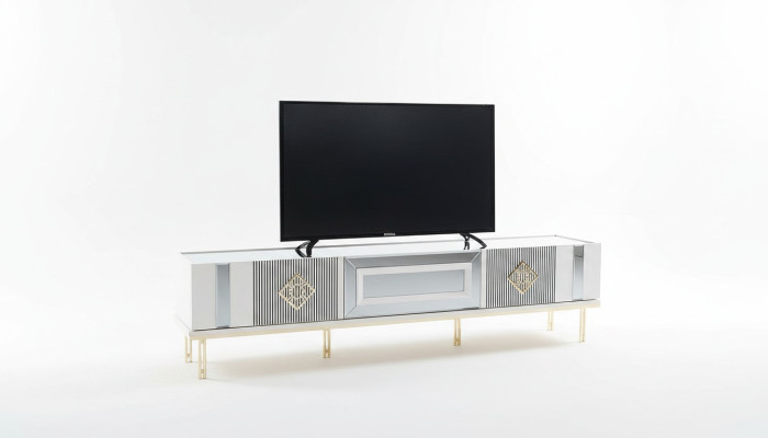 Buffet TV Armoire Basse TV Support en Bois Blanc Table Armoire de Salon