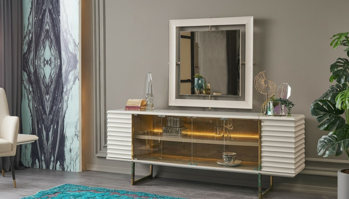 Enfilade avec miroir Salle à manger Bois Beige Commode