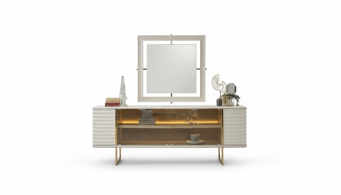 Enfilade avec miroir Salle à manger Bois Beige Commode