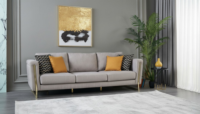 Canapé 3 places en tissu gris, canapé en tissu, canapé rembourré moderne