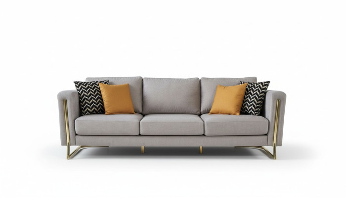 Canapé 3 places en tissu gris, canapé en tissu, canapé rembourré moderne