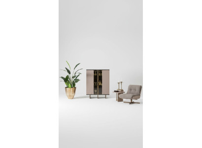 Meuble bar Vitrine Groupe Fauteuil Bois Beige Armoire Salon 2 pièces