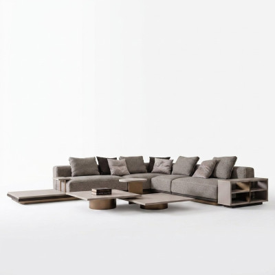 Paysage vivant Suite Salle de séjour Canapé d'angle Canapé Tables basses 5 pièces gris