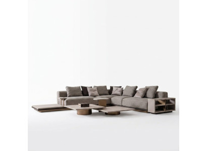 Paysage vivant Suite Salle de séjour Canapé d'angle Canapé Tables basses 5 pièces gris