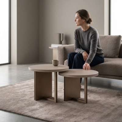 Groupe Tables d'appoint Table basse Bois Set de tables Beige Table basse 2 pièces