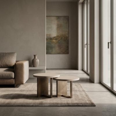 Groupe Tables d'appoint Table basse Bois Set de tables Beige Table basse 2 pièces