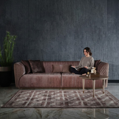 Canapé moderne trois places Canapé 3 places Canapé rembourré Canapé en tissu Canapé moderne Marron Sofas