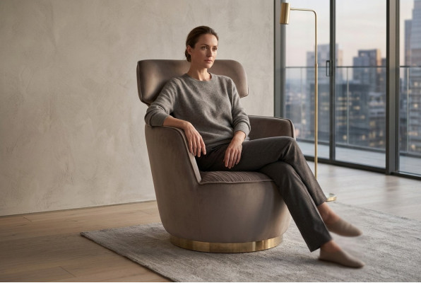 Fauteuil en tissu à une place gris, fauteuil club, fauteuil à oreilles moderne