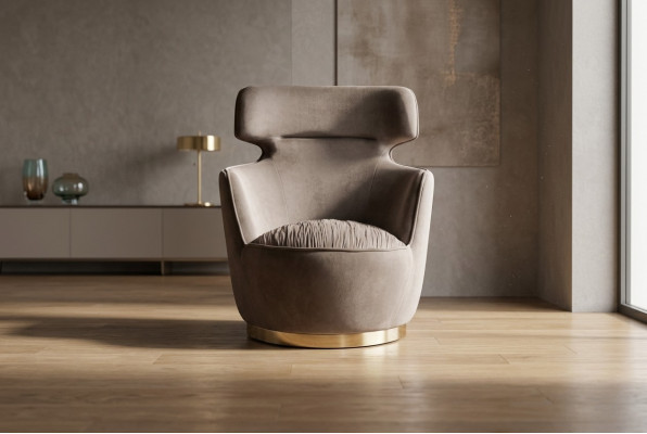 Fauteuil en tissu à une place gris, fauteuil club, fauteuil à oreilles moderne