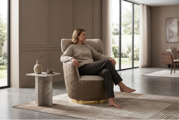 Fauteuil à ailes Fauteuil en tissu Siège individuel Beige Fauteuil de club Moderne