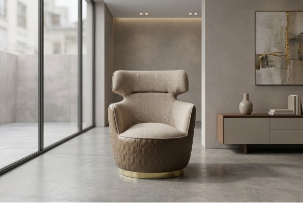 Fauteuil à ailes Fauteuil en tissu Siège individuel Beige Fauteuil de club Moderne