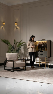 Ensemble de salon de groupe 3 pièces Fauteuil Table d'appoint Armoire Gris Détente