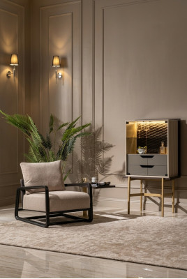 Ensemble de salon de groupe 3 pièces Fauteuil Table d'appoint Armoire Gris Détente