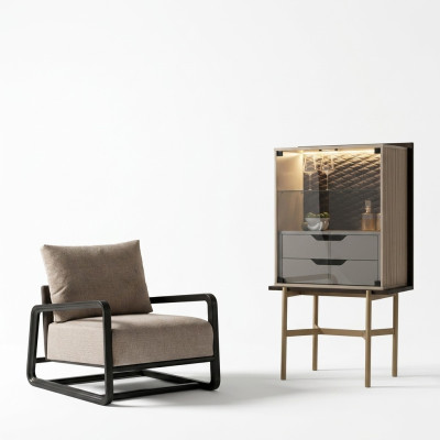 Ensemble de salon de groupe 3 pièces Fauteuil Table d'appoint Armoire Gris Détente