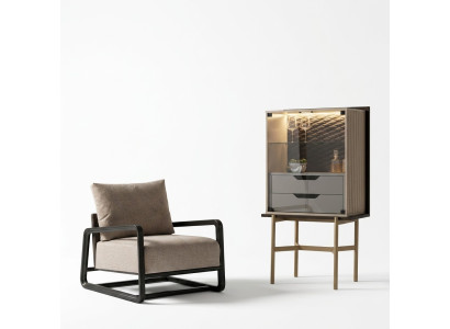 Ensemble de salon de groupe 3 pièces Fauteuil Table d'appoint Armoire Gris Détente